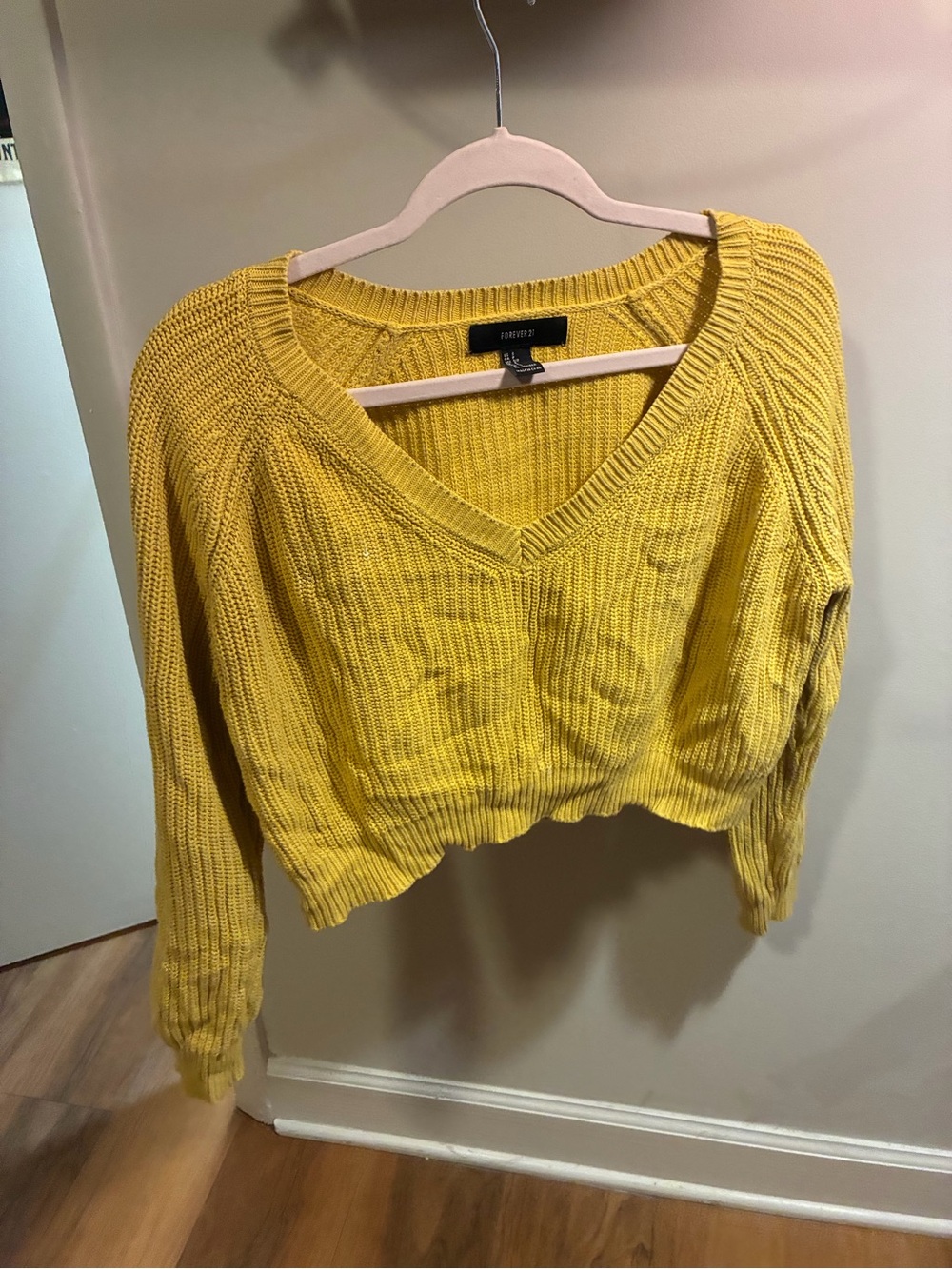 Yellow V-Neck Cropped Knit Sweater Forever 21